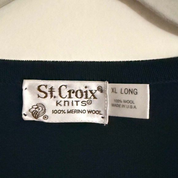 ST. CROIX Knits Mens Sweater 100% Merino Wool V-Neck Size XLarge Long Navy Blue - Picture 2 of 4